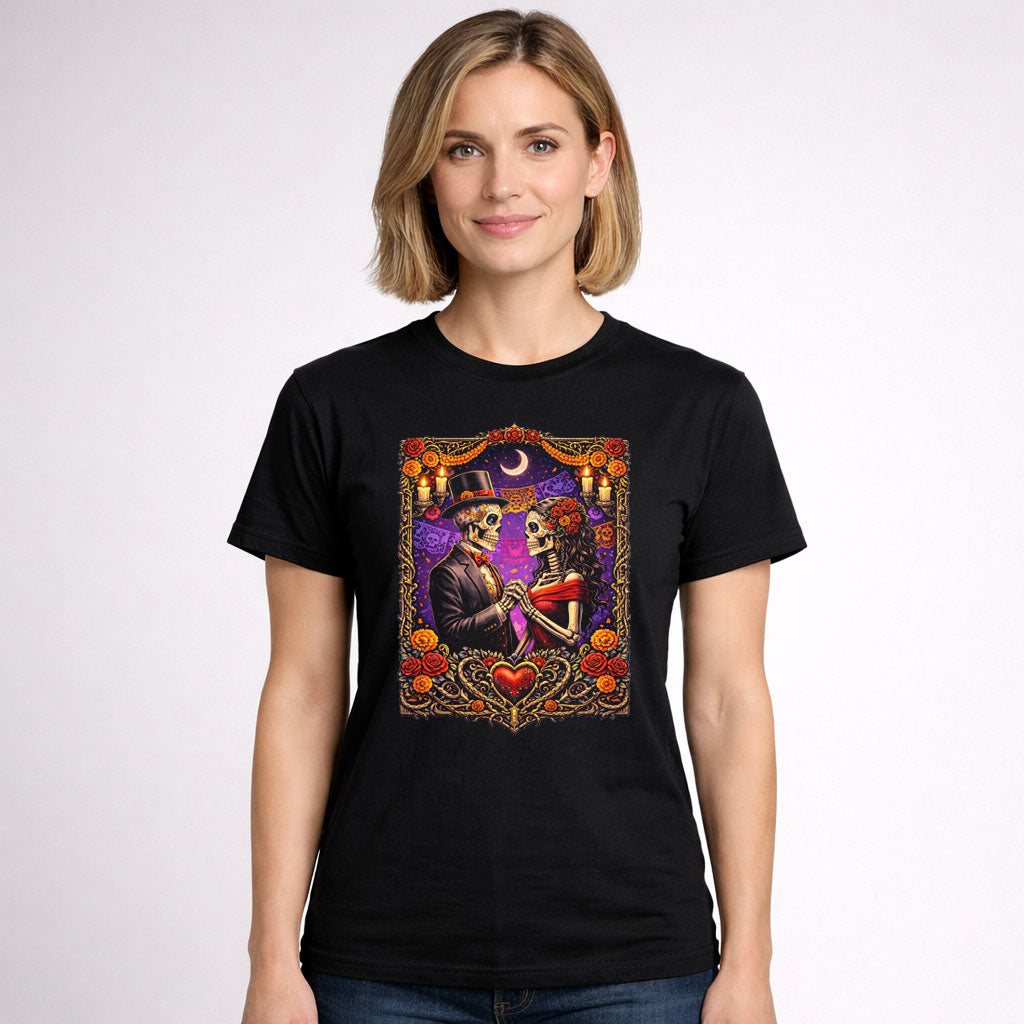 Skeleton Lovers Day of The Dead Retro Tattoo Art T-Shirt Unisex Mexican Romance