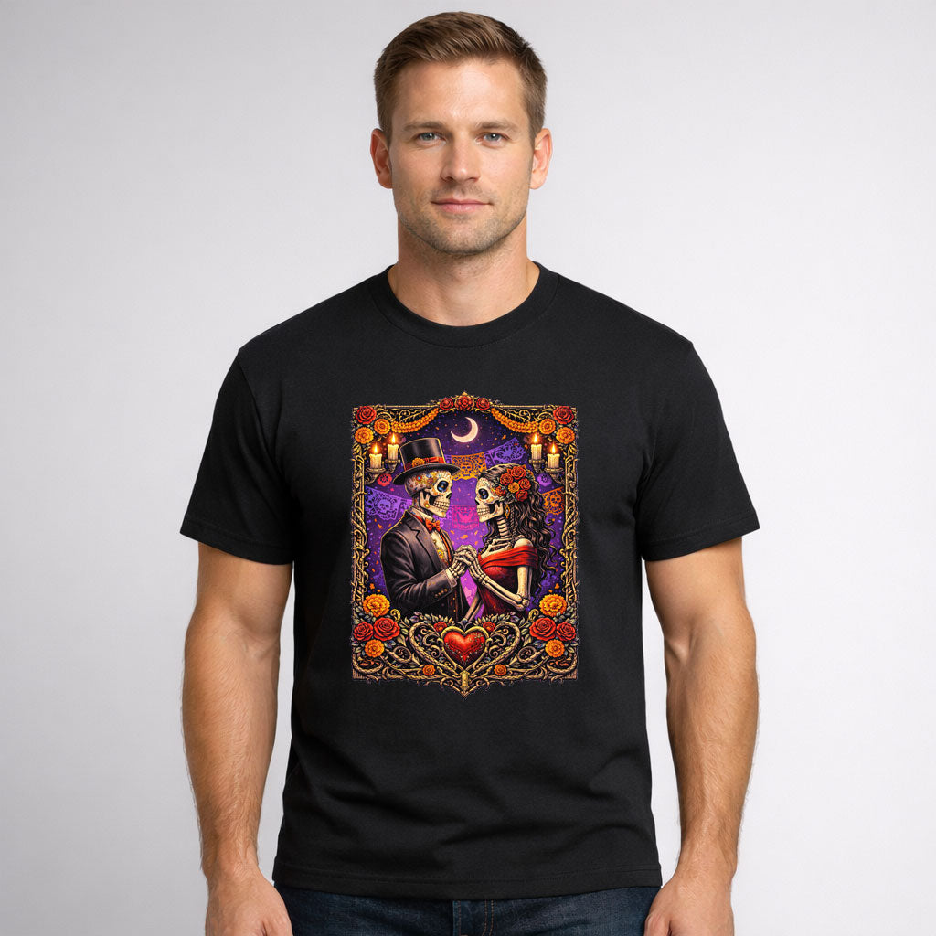 Skeleton Lovers Day of The Dead Retro Tattoo Art T-Shirt Unisex Mexican Romance