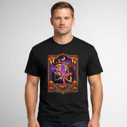 Skeleton Lovers Day of The Dead Retro Tattoo Art T-Shirt Unisex Mexican Romance