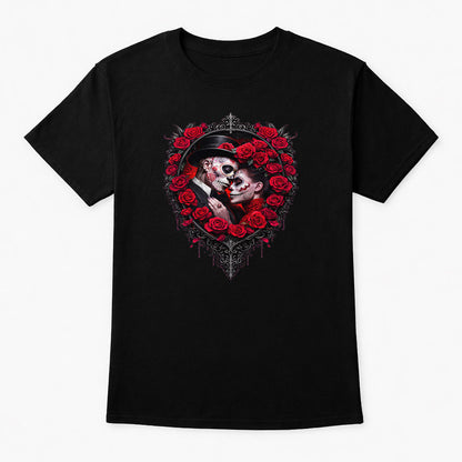 Share Eternal Lovers Roses Unisex T Shirt Gothic Skeleton Romance Art Tee