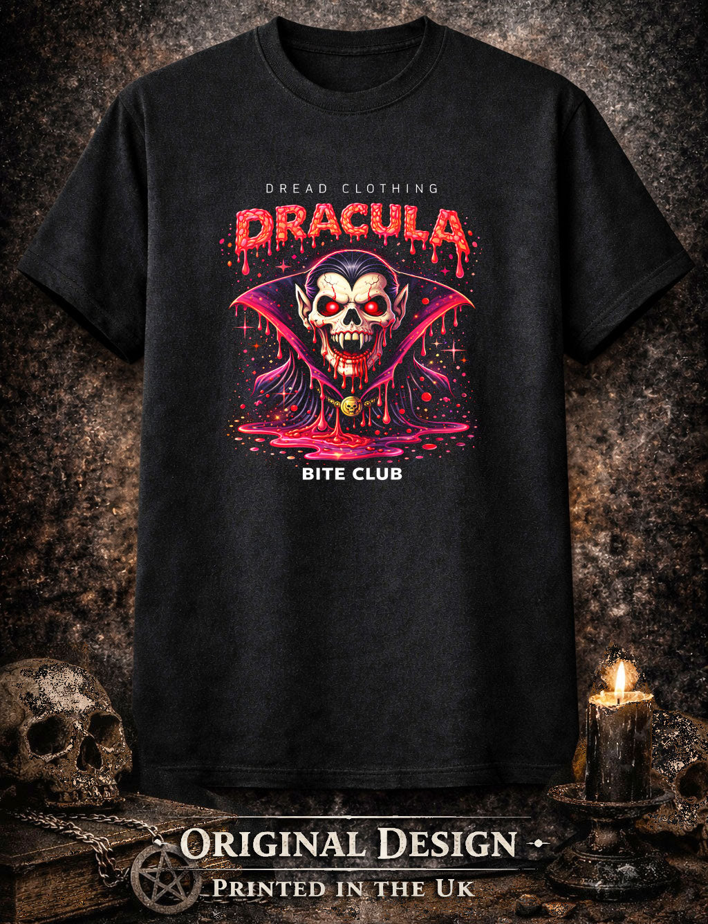 Dracula Skull Unisex Toxic Gothic Horror Graphic T-Shirt Vampire Dark Tee