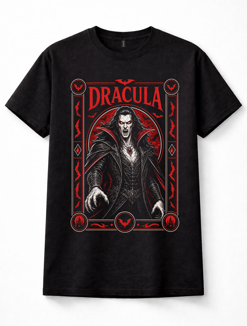 Dracula Vampire Gothic Horror Blood Moon Bats Halloween Unisex T-Shirt
