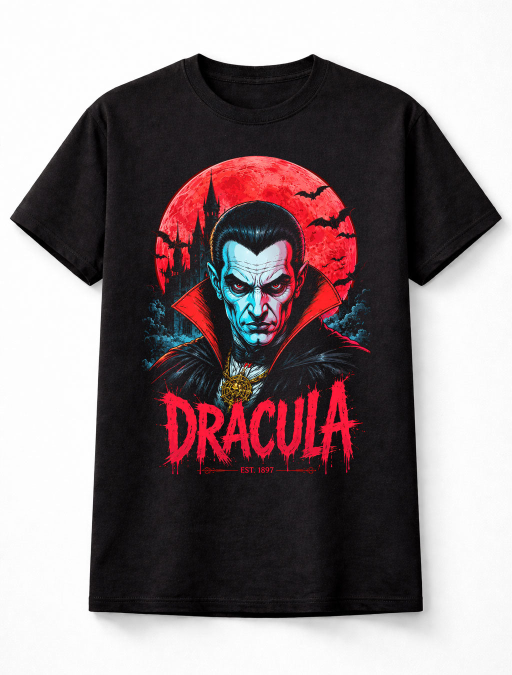 Dracula Vampire Horror Gothic Castle Blood Moon Unisex T-Shirt
