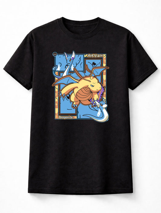 Dragonite Dragon Pokémon T-Shirt Retro Evolution Unisex Black Graphic Tee