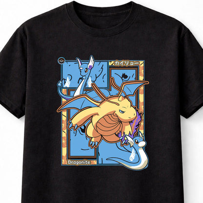 Dragonite Dragon Pokémon T-Shirt Retro Evolution Unisex Black Graphic Tee
