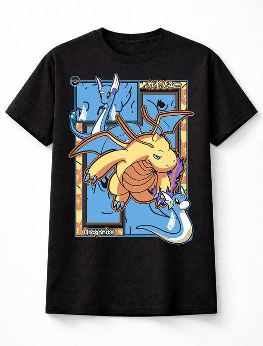 Dragonite Dragon Pokémon T-Shirt Retro Evolution Unisex Black Graphic Tee