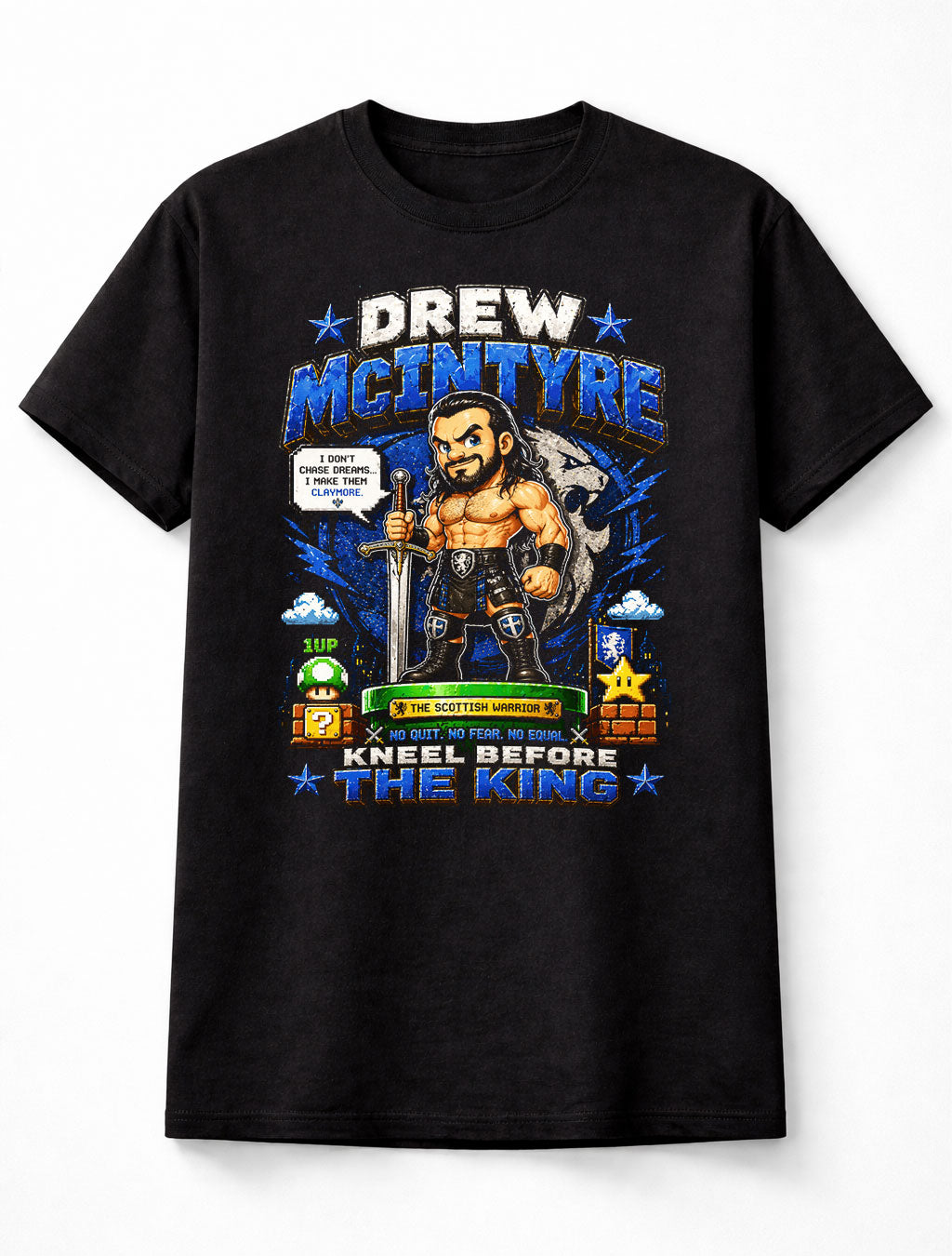 Drew McIntyre Scottish Warrior Wrestling T-Shirt – Kneel Before The King Mario Nintendo Pixel Fan Tee Adults & Kids Unisex T-Shirt