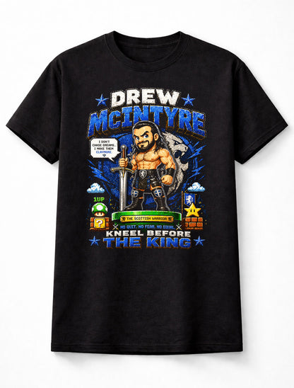Drew McIntyre Scottish Warrior Wrestling T-Shirt – Kneel Before The King Mario Nintendo Pixel Fan Tee Adults & Kids Unisex T-Shirt