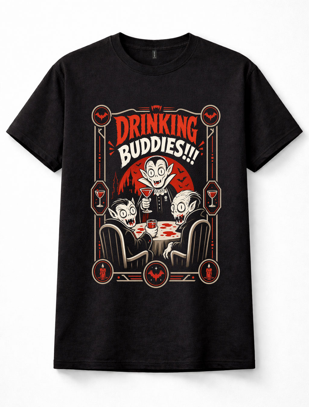 Drinking Buddies Funny Vampires Gothic Halloween Horror Unisex T-Shirt