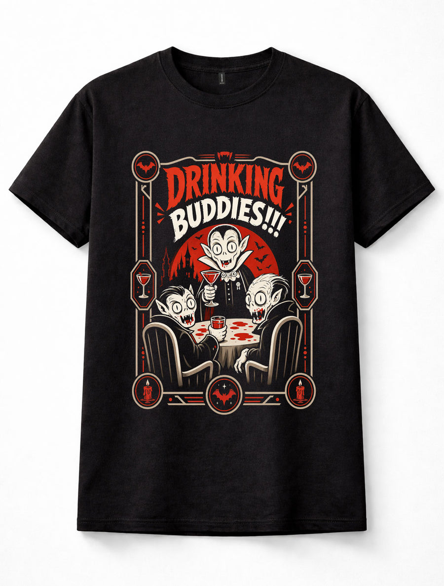 Drinking Buddies Funny Vampires Gothic Halloween Horror Unisex T-Shirt