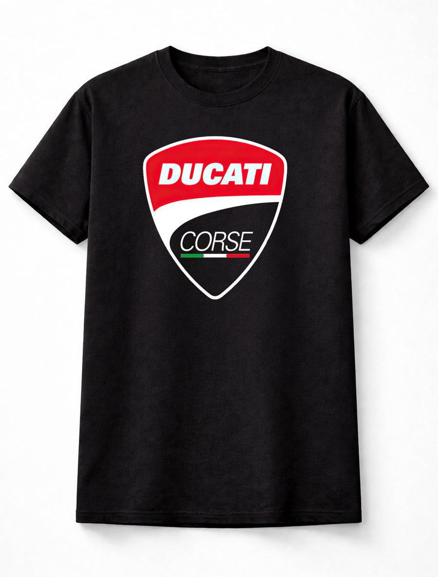 Ducati Corse Logo Graphic T-Shirt Italian Racing Motorcycle Brand Fan Tee Sport Bike Racing Style Unisex Shirt for Adults & Kids