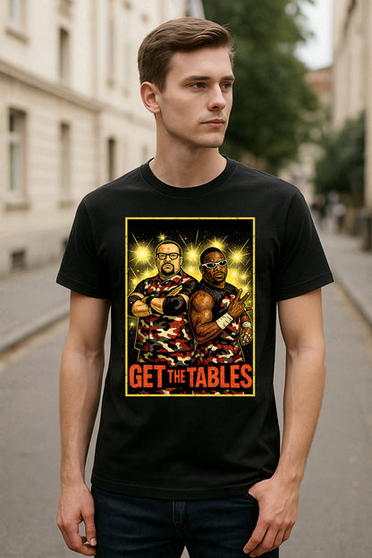 Dudley Boyz T-Shirt Get The Tables Wrestling WWF ECW Retro Unisex Black Graphic Tee