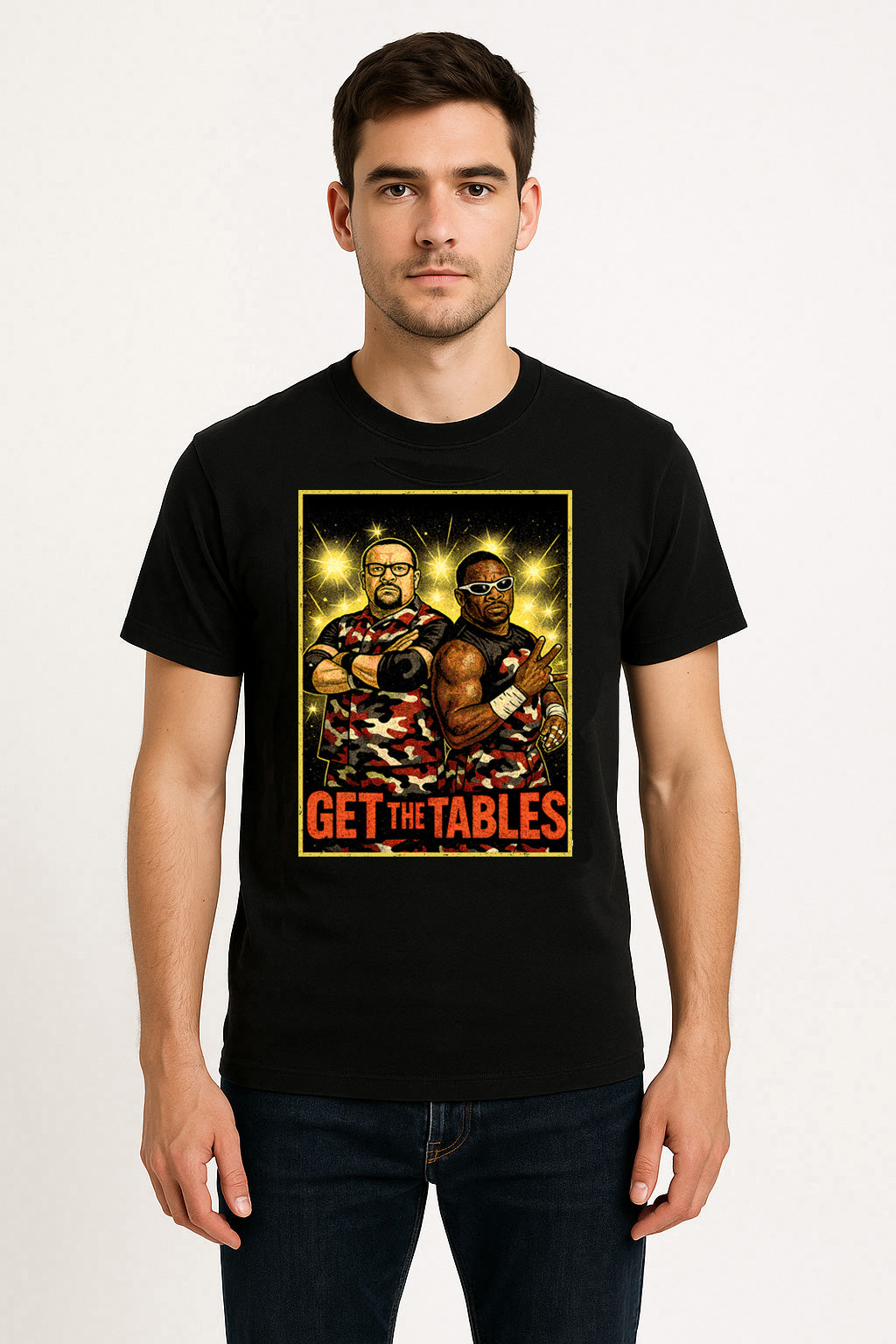 Dudley Boyz T-Shirt Get The Tables Wrestling WWF ECW Retro Unisex Black Graphic Tee
