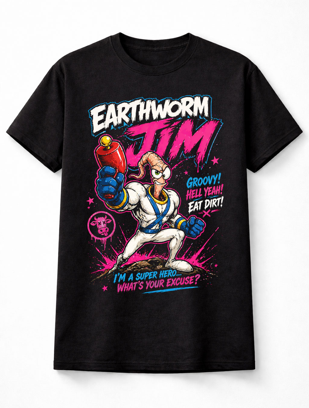 Earthworm Jim Retro Gaming Graphic Tee 90s Cartoon Gamer Unisex T-Shirt