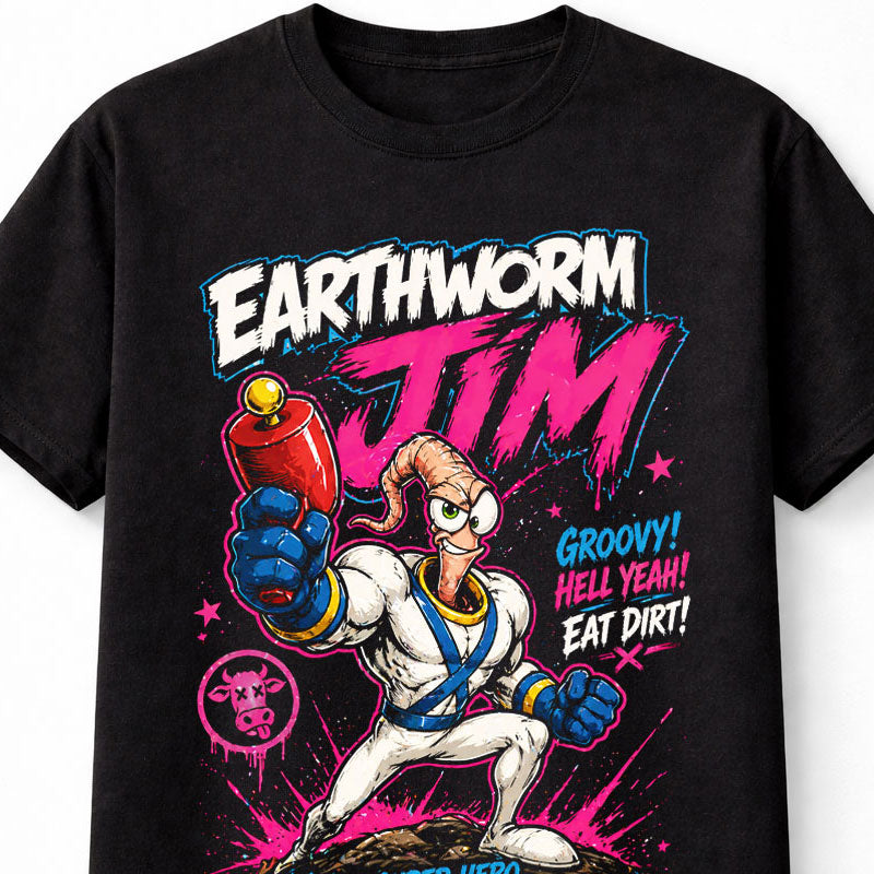 Earthworm Jim Retro Gaming Graphic Tee 90s Cartoon Gamer Unisex T-Shirt