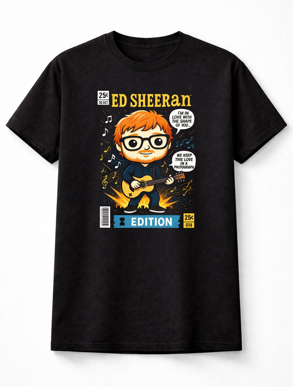 Ed Sheeran T-Shirt Shape Of You Pop Acoustic Unisex Black Graphic Tee