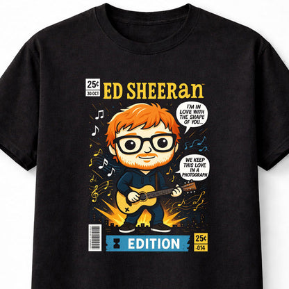 Ed Sheeran T-Shirt Shape Of You Pop Acoustic Unisex Black Graphic Tee