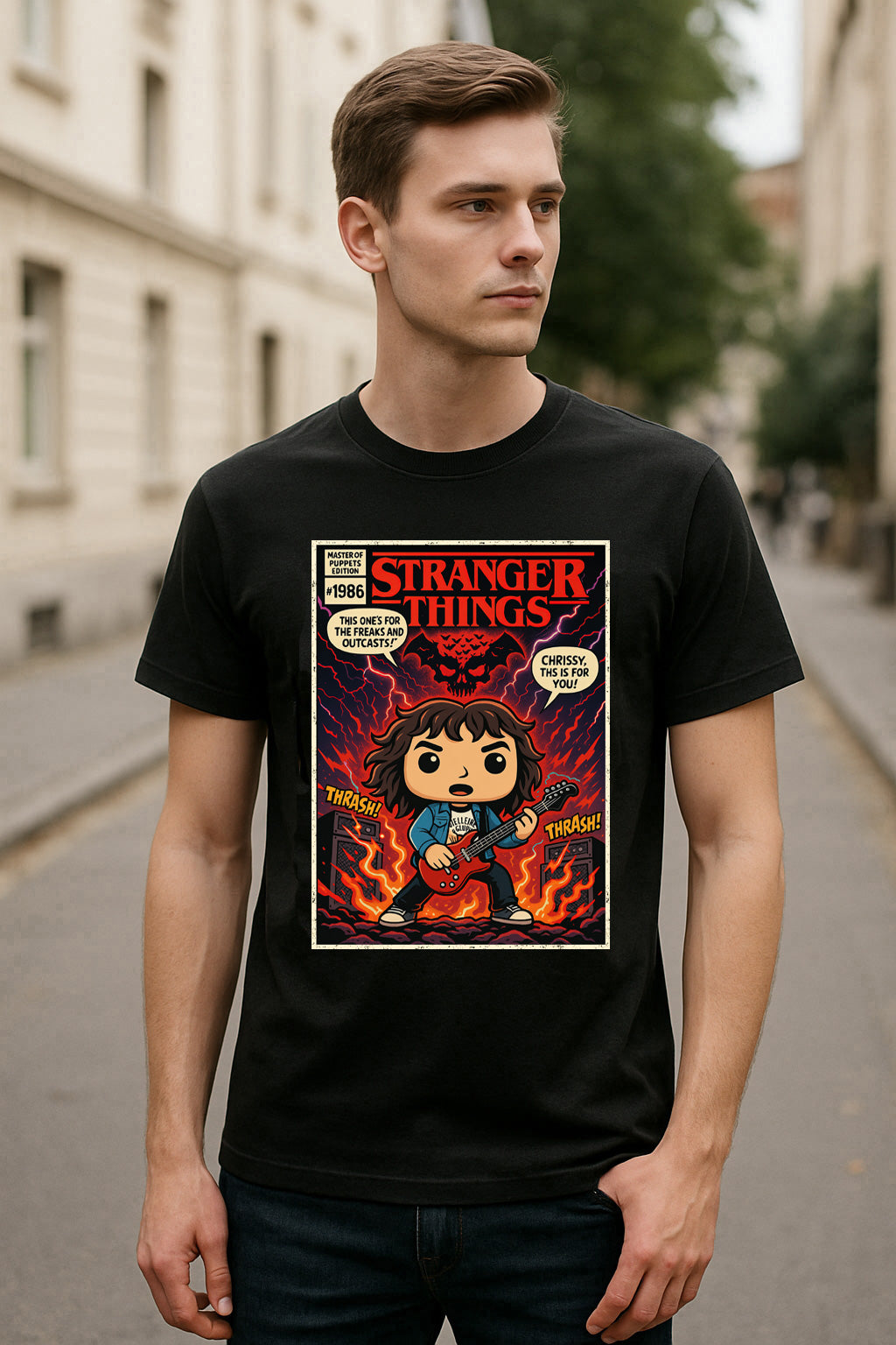Stranger Things Eddie Munson Master of Puppets Hellfire Club Retro Comic Cover Unisex T-Shirt
