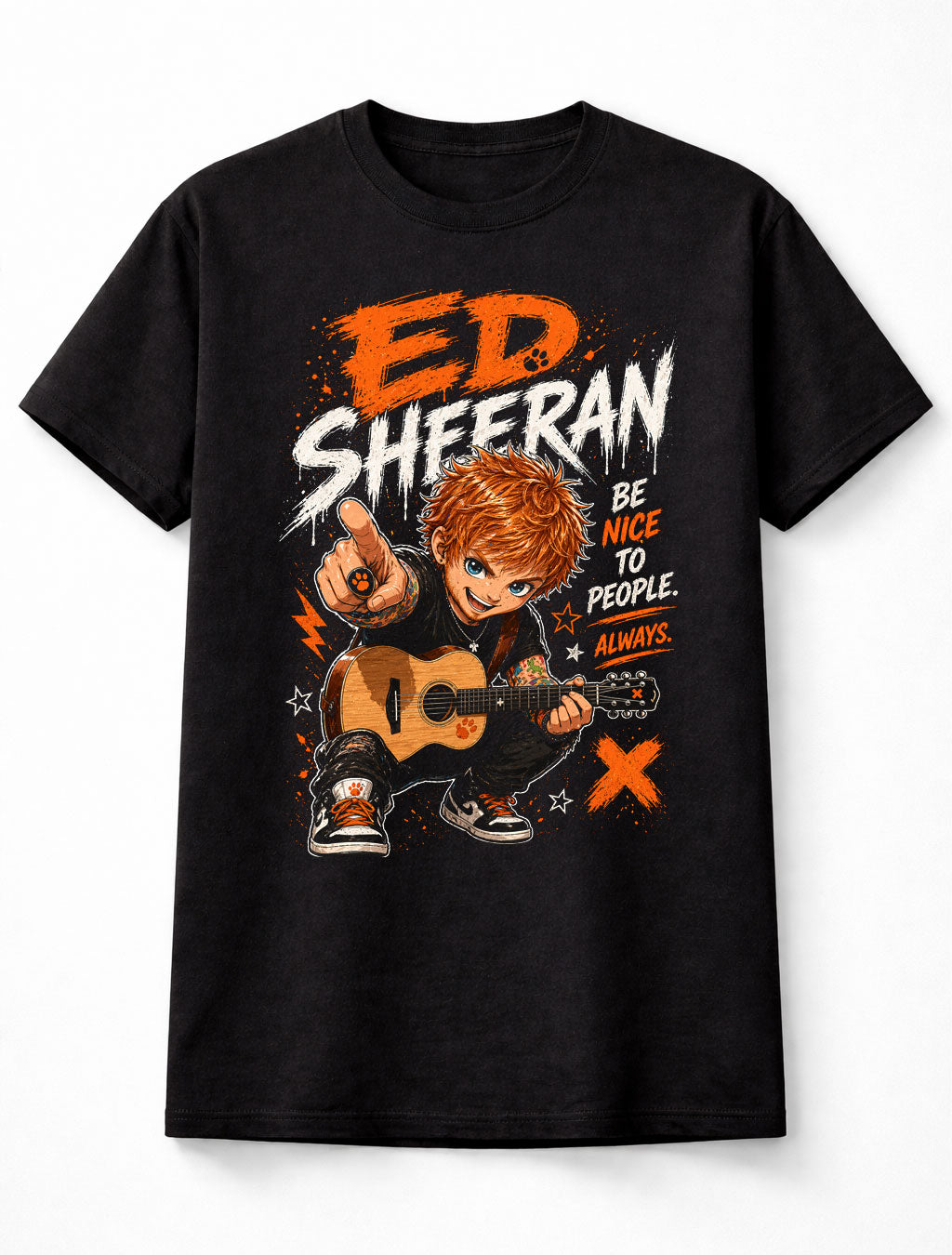 Ed Sheeran Acoustic Pop Singer Songwriter Guitar Graphic T-Shirt Be Nice To People Always Music Fan Tee Adult & Kids Unisex T-Shirt