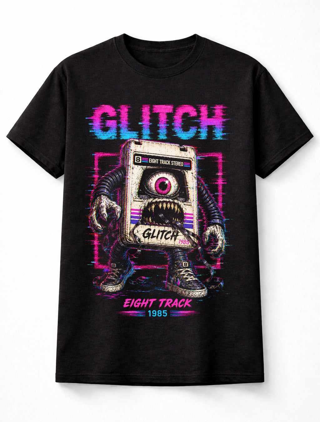 Glitch Eight Track Stereo Monster Retro Horror Synthwave 1985 Unisex T-Shirt