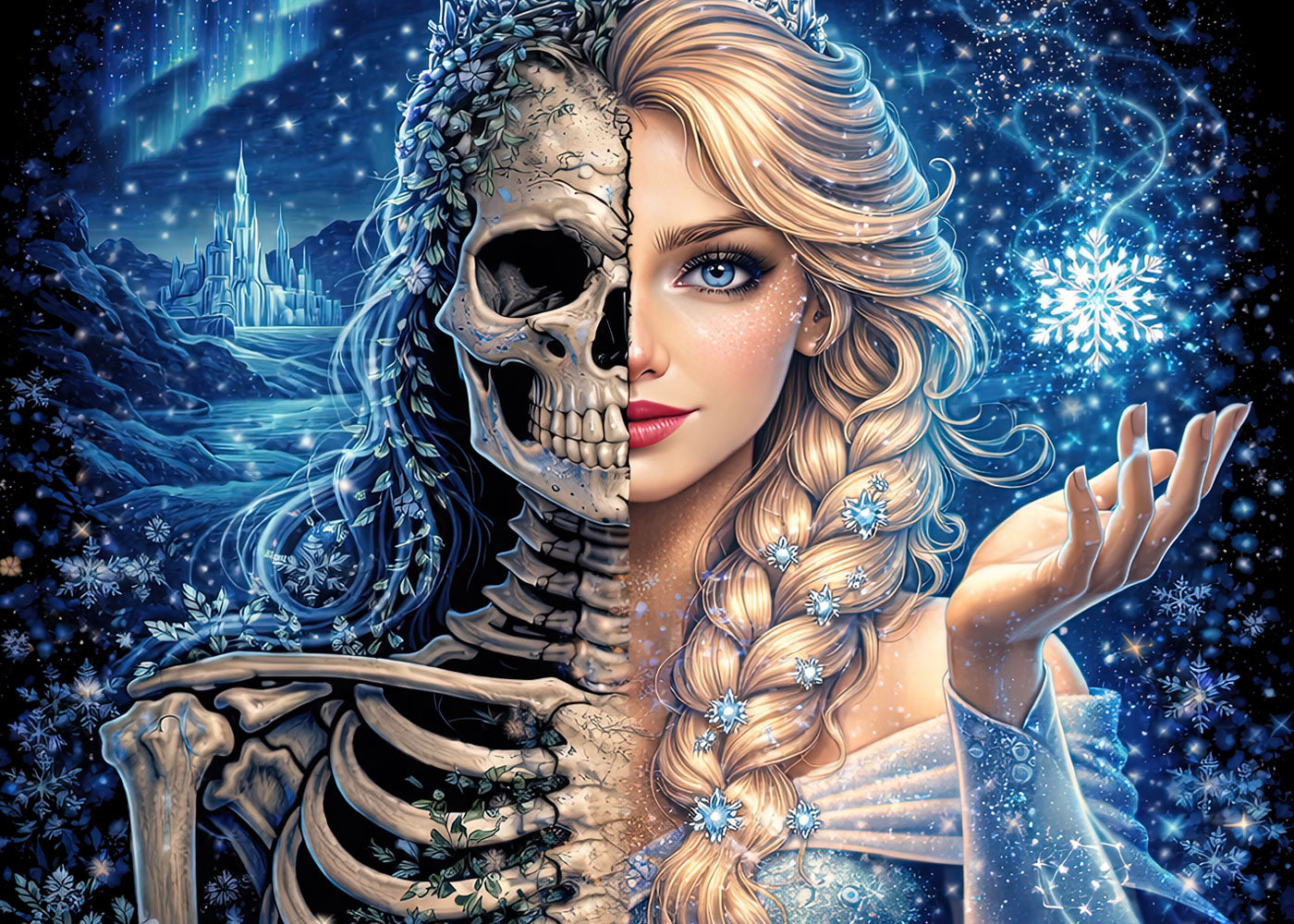 Elsa Ice Queen Skull T Shirt Gothic Frozen Fantasy Horror Princess Unisex