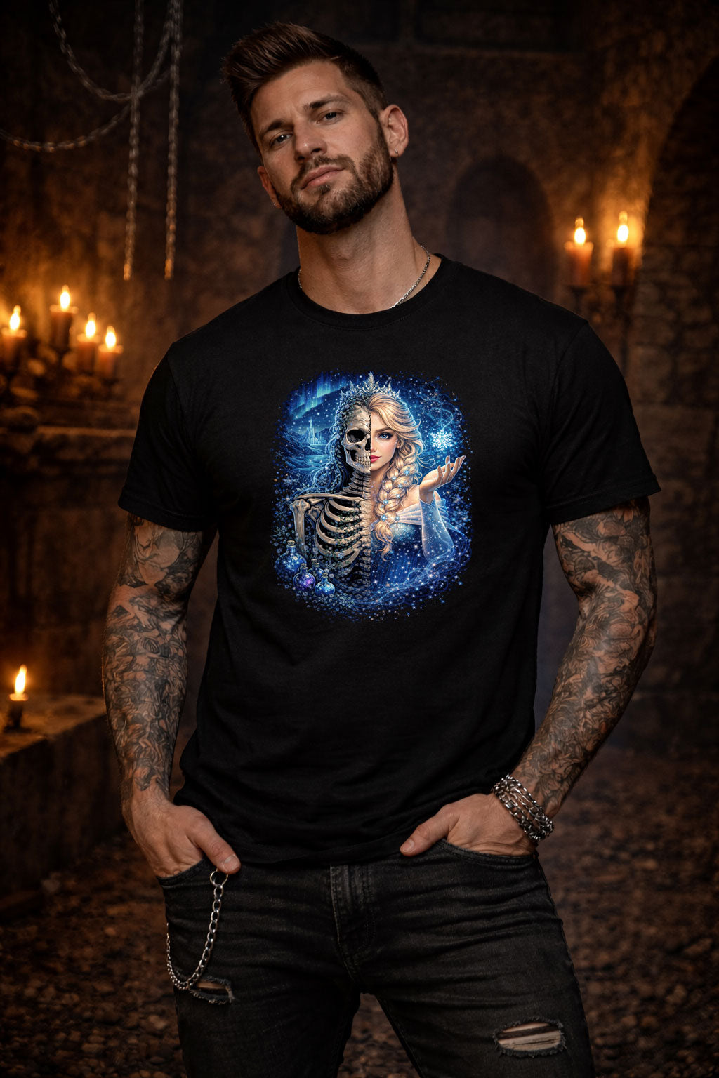 Elsa Ice Queen Skull T Shirt Gothic Frozen Fantasy Horror Princess Unisex