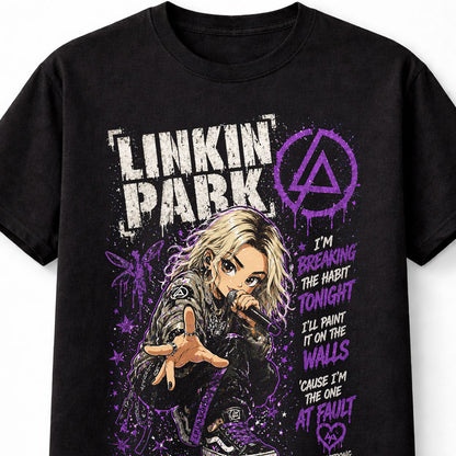 Linkin Park Graphic T-Shirt Breaking the Habit Lyrics Tee Alternative Rock Fan Shirt Purple Aesthetic Streetwear Music Lover Gift Hybrid Theory Adults & Kids Unisex T-Shirt