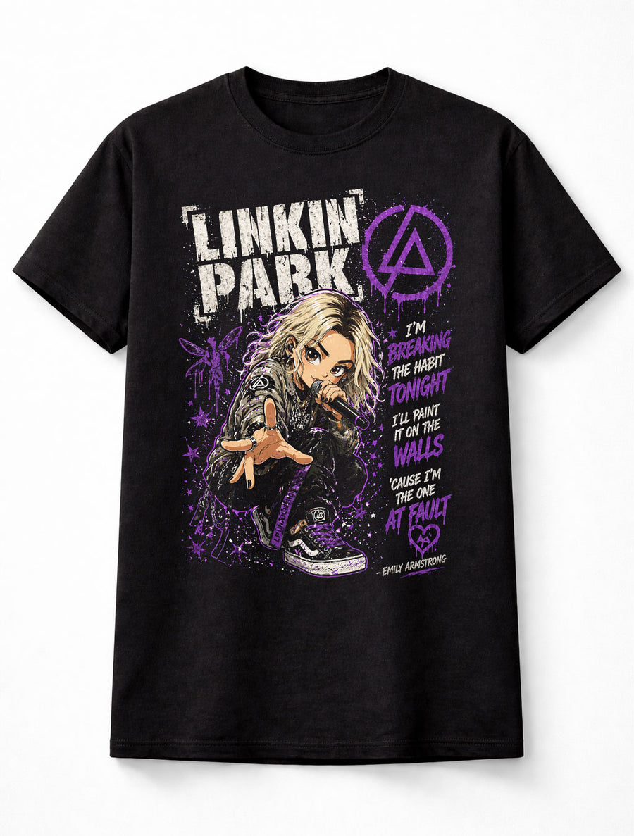 Linkin Park Graphic T-Shirt Breaking the Habit Lyrics Tee Alternative Rock Fan Shirt Purple Aesthetic Streetwear Music Lover Gift Hybrid Theory Adults & Kids Unisex T-Shirt