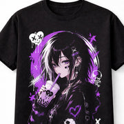Emo Anime Girl Bubble Tea Gothic Kawaii Skull Graphic Unisex T-Shirt