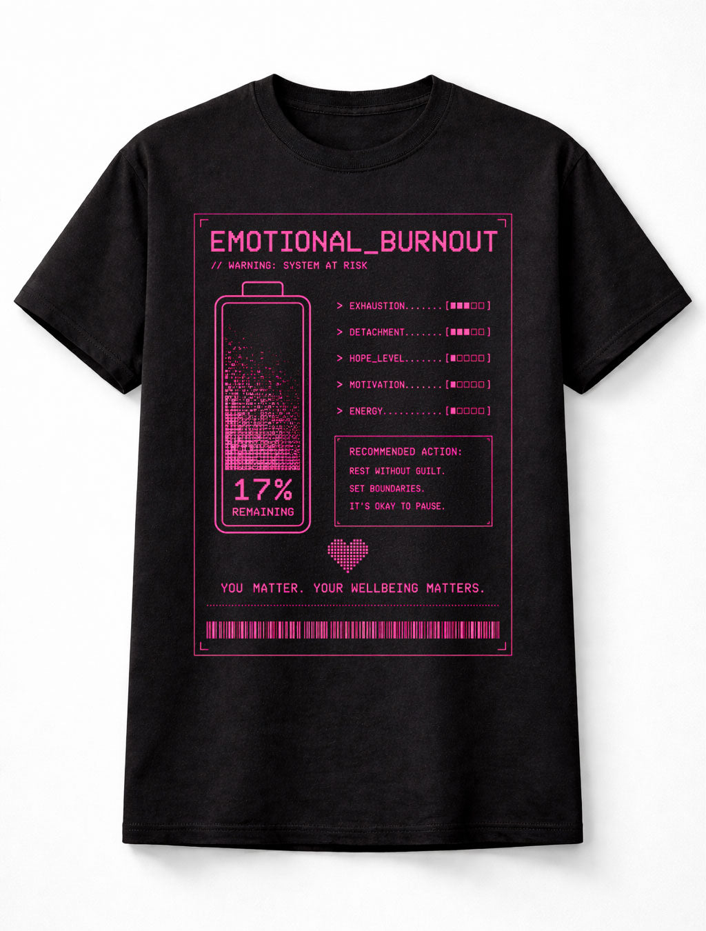 Emotional Burnout Cyber Y2K Mental Health Battery Glitch Unisex T-Shirt