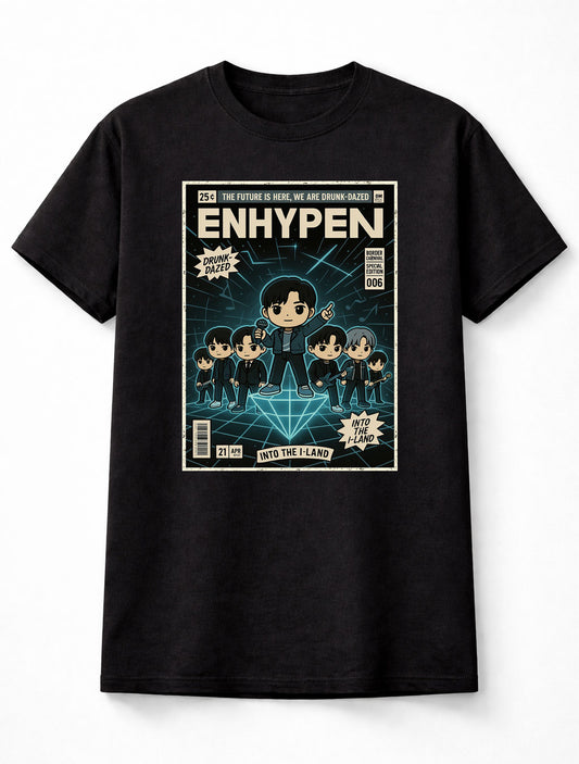 Enhypen T-Shirt K-Pop Sensation Drunk-Dazed Unisex Black Graphic Tee