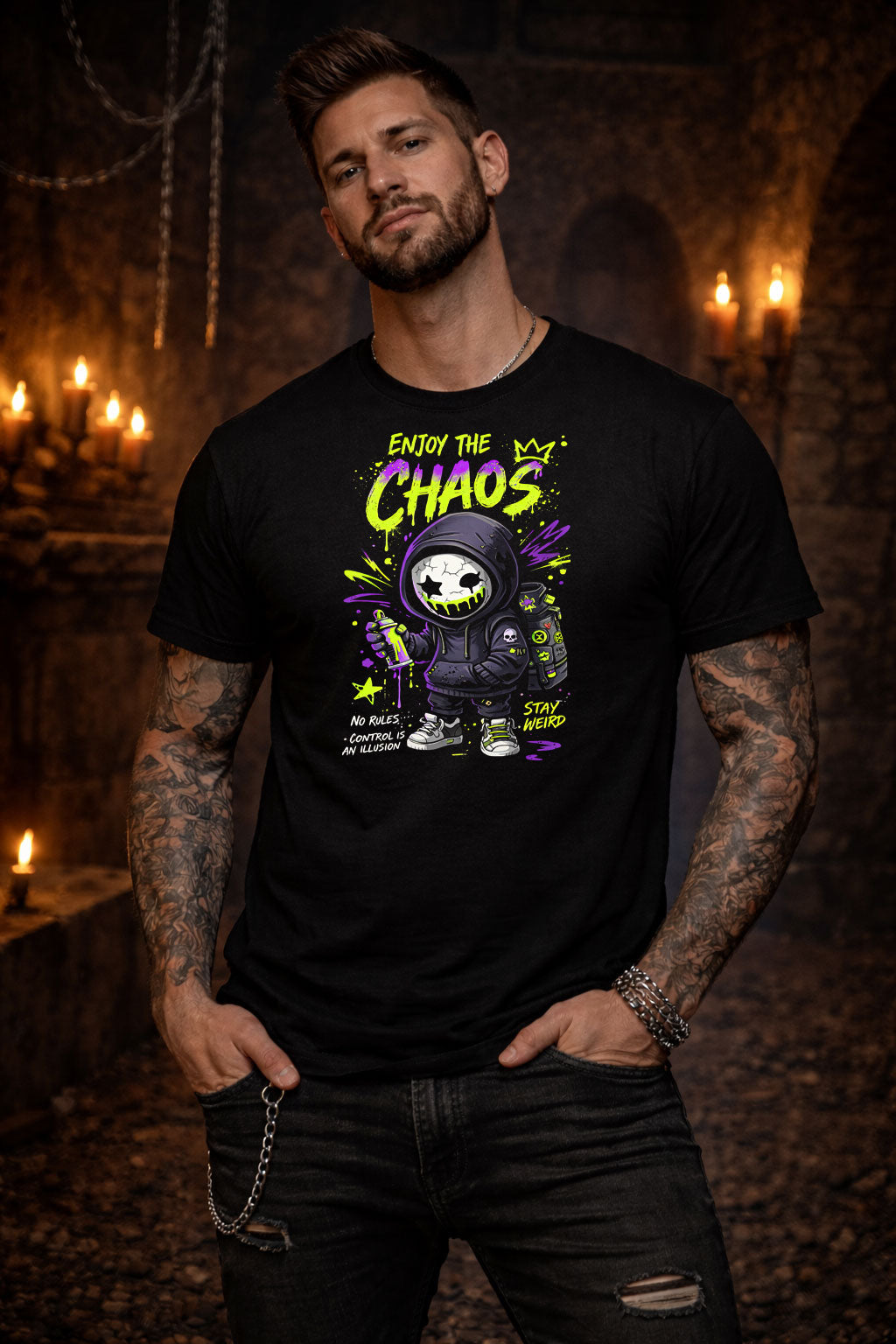 Enjoy the Chaos T Shirt Gothic Cartoon Punk Graffiti Rebel Unisex Graphic Tee