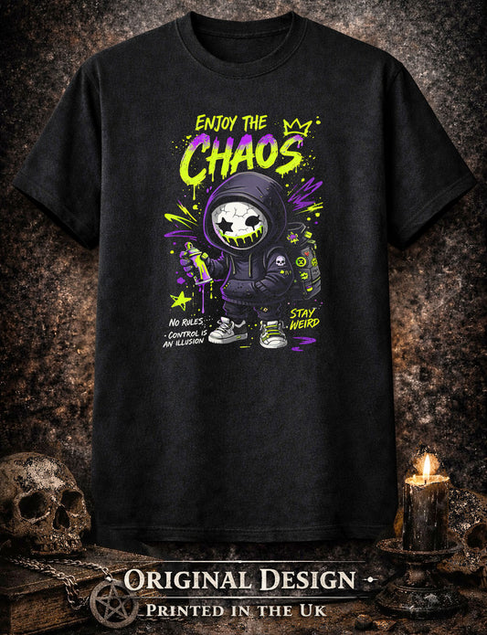Enjoy the Chaos T Shirt Gothic Cartoon Punk Graffiti Rebel Unisex Graphic Tee