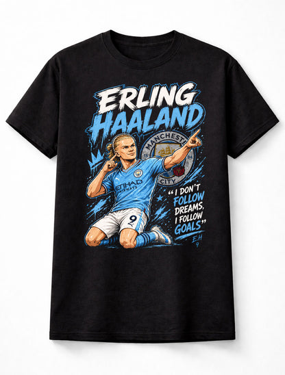 Erling Haaland 9 Manchester City Style Soccer Football Fan Graphic Tee Unisex Adults & Kids T-Shirt