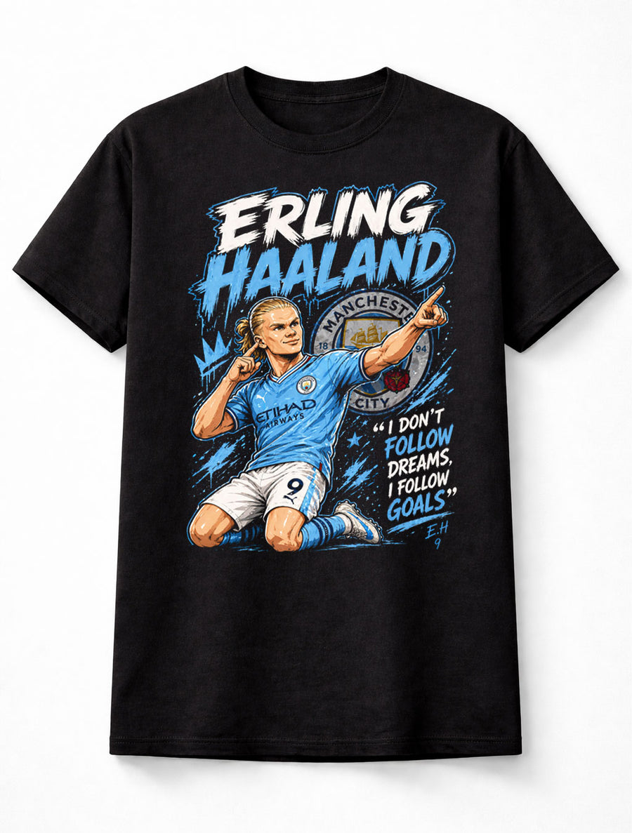 Erling Haaland 9 Manchester City Style Soccer Football Fan Graphic Tee Unisex Adults & Kids T-Shirt