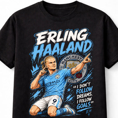 Erling Haaland 9 Manchester City Style Soccer Football Fan Graphic Tee Unisex Adults & Kids T-Shirt