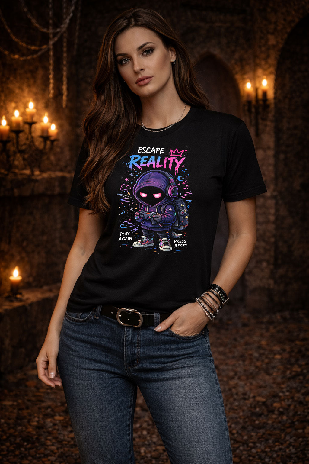 Escape Reality T Shirt Gothic Gamer Cartoon Punk Unisex Graphic Tee