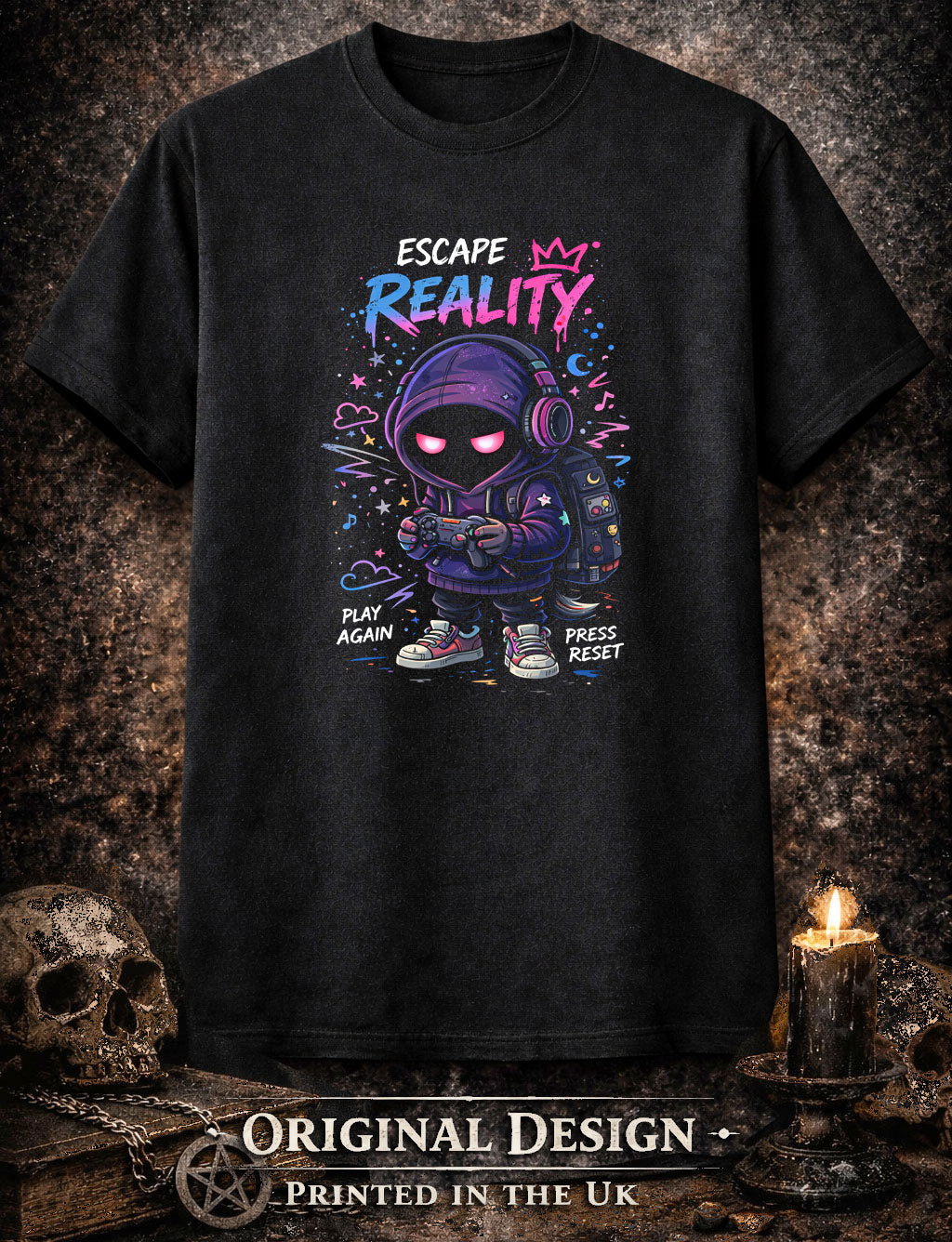 Escape Reality T Shirt Gothic Gamer Cartoon Punk Unisex Graphic Tee