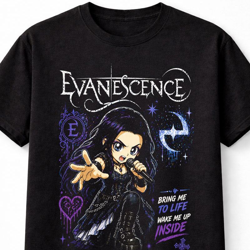 Evanescence Amy Lee Bring Me To Life Gothic Rock Band Graphic T-Shirt Wake Me Up Inside Lyrics Music Fan Dark Tee Adult & Kids Unisex T-Shirt