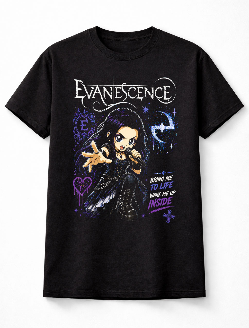 Evanescence Amy Lee Bring Me To Life Gothic Rock Band Graphic T-Shirt Wake Me Up Inside Lyrics Music Fan Dark Tee Adult & Kids Unisex T-Shirt