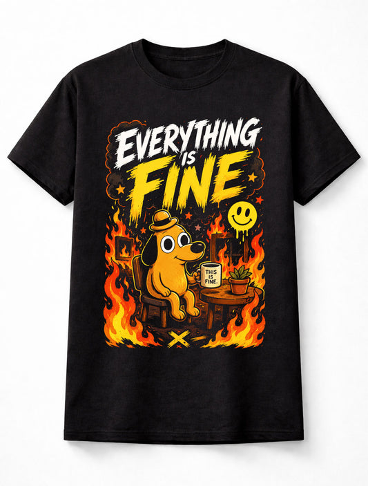 Everything Is Fine Funny Chaos Meme Fire Dog Unisex T-Shirt