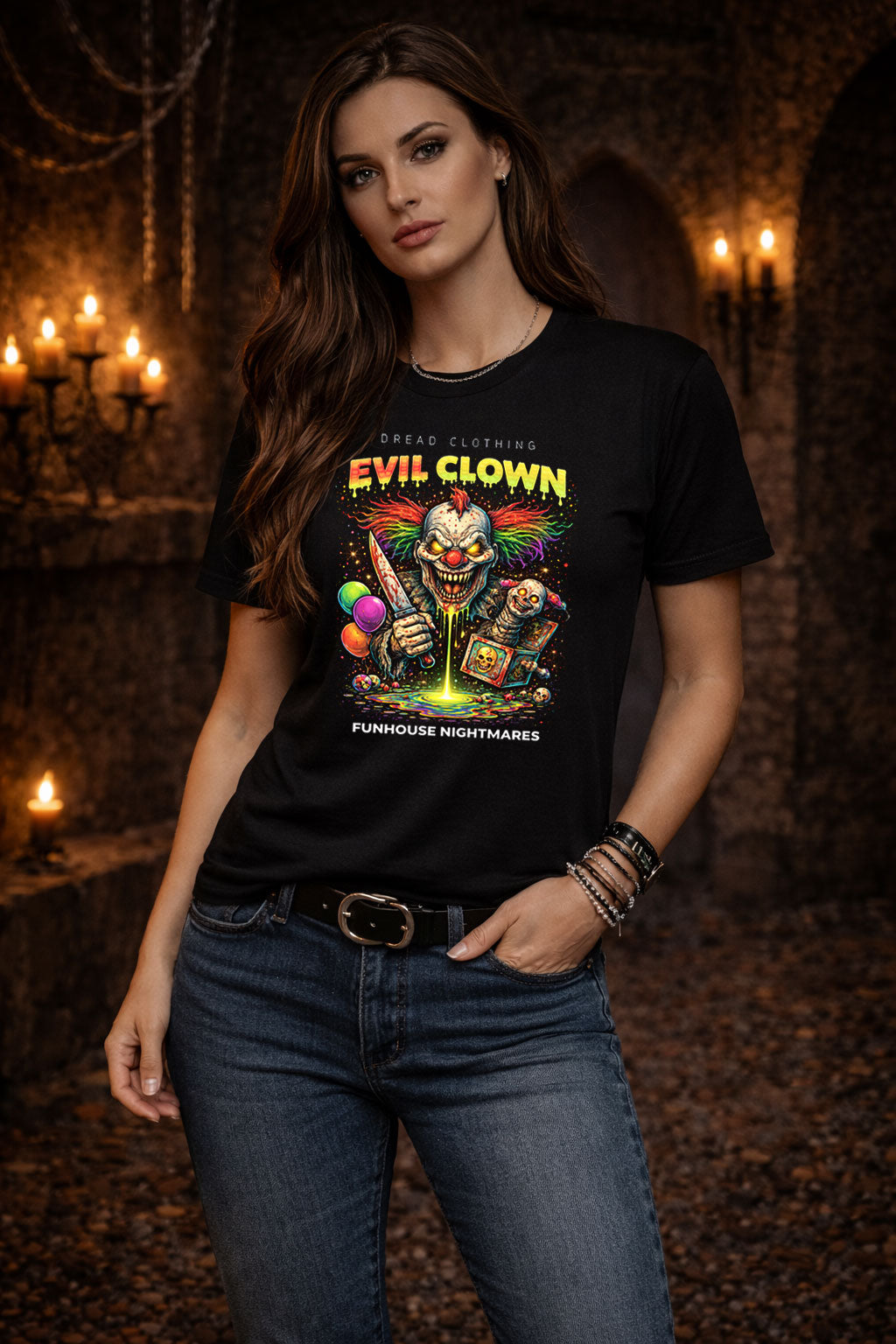 Evil Clown Unisex Toxic Gothic Horror Graphic T-Shirt Funhouse Nightmare Tee