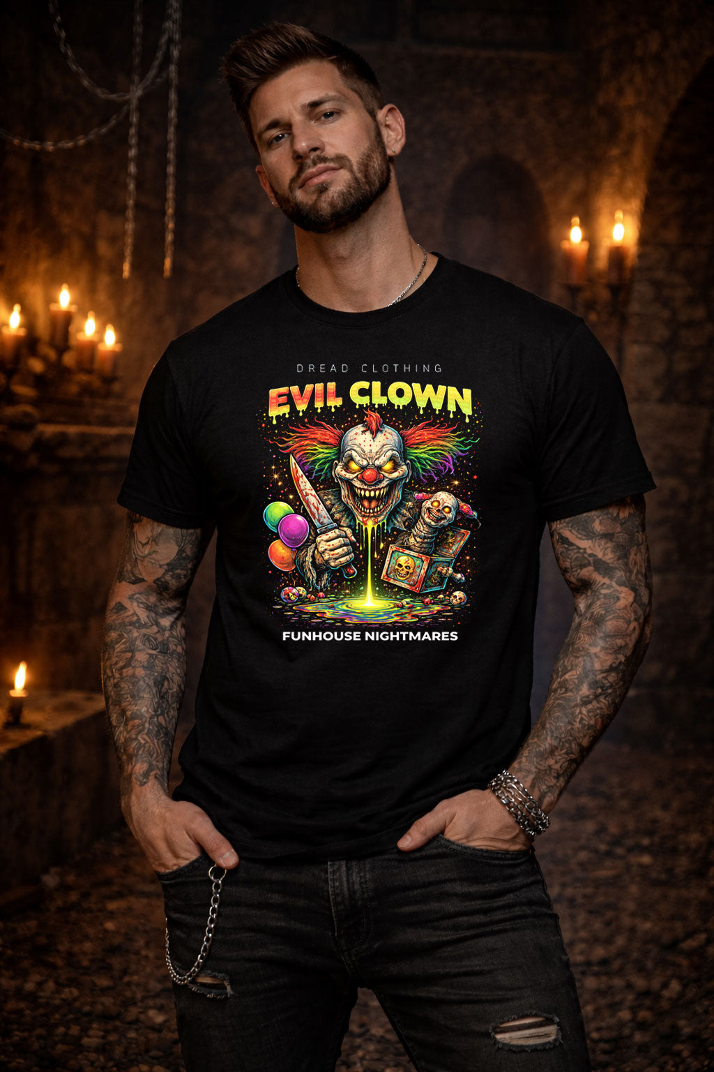 Evil Clown Unisex Toxic Gothic Horror Graphic T-Shirt Funhouse Nightmare Tee