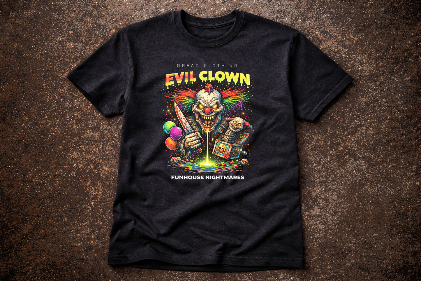 Evil Clown Unisex Toxic Gothic Horror Graphic T-Shirt Funhouse Nightmare Tee