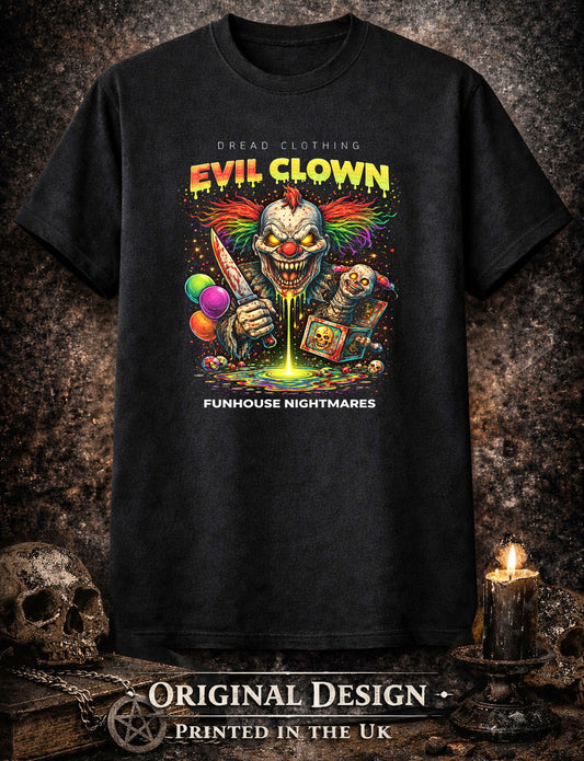 Evil Clown Unisex Toxic Gothic Horror Graphic T-Shirt Funhouse Nightmare Tee