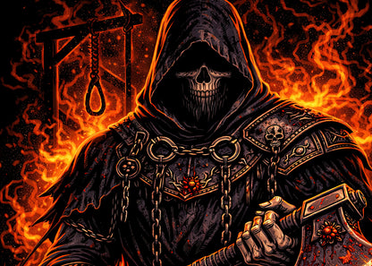 Executioner Skull Skeleton T Shirt Gothic Hooded Reaper Axe Dark Fantasy Unisex