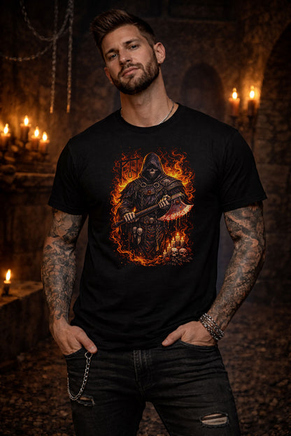 Executioner Skull Skeleton T Shirt Gothic Hooded Reaper Axe Dark Fantasy Unisex