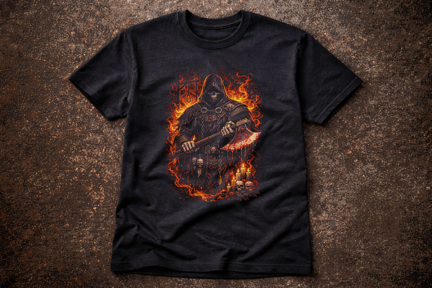 Executioner Skull Skeleton T Shirt Gothic Hooded Reaper Axe Dark Fantasy Unisex