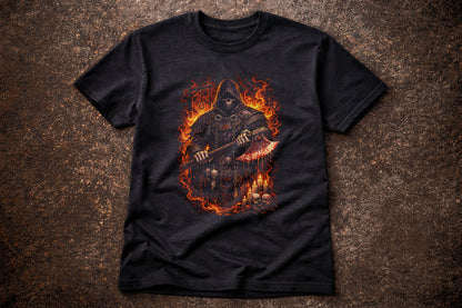 Executioner Skull Skeleton T Shirt Gothic Hooded Reaper Axe Dark Fantasy Unisex