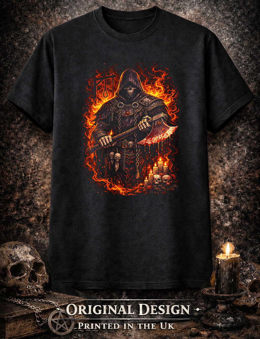 Executioner Skull Skeleton T Shirt Gothic Hooded Reaper Axe Dark Fantasy Unisex